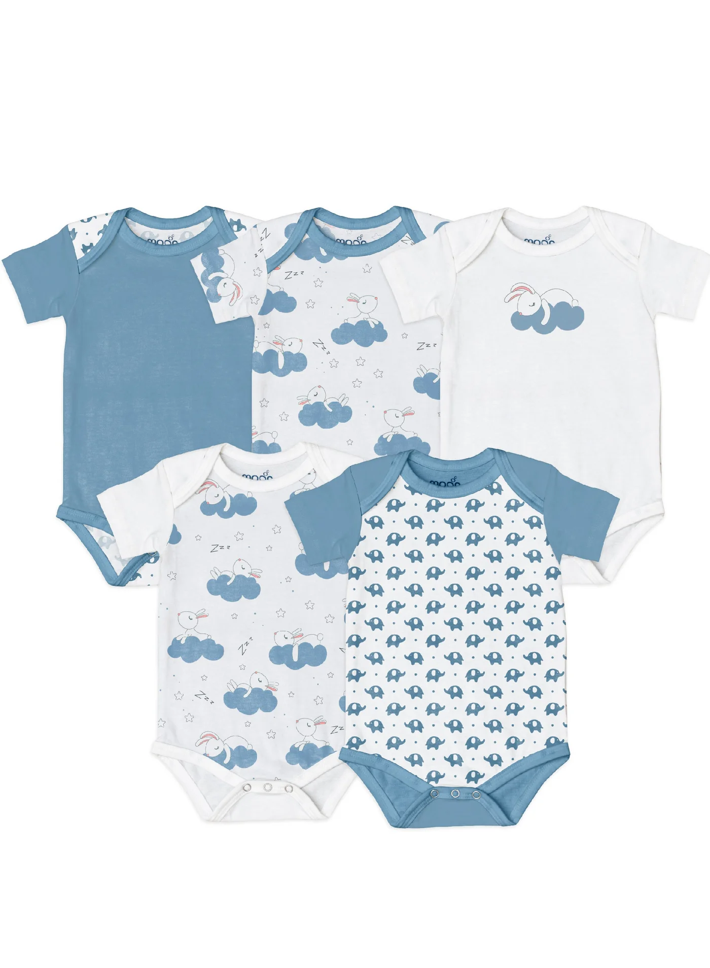 Moon Organic Cotton Baby Boys Bodysuit Set (Blue, 5-Pack, 6-9 Months) 1emru
