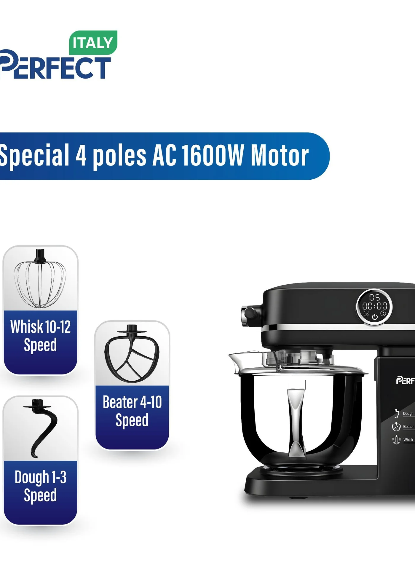 Perfect Stand Mixer 7L Tilt-Head Kitchen Appliance with Built-in Scale 1600W 12-Speed Stainless Steel Bowl (Silver, 7L) 9f4bi