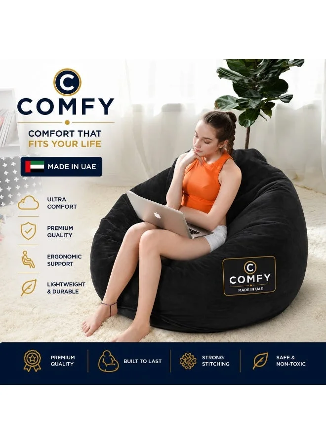 Premium Velvet Bean Bag Chair Large Plush Seating Furniture (Black, 90 cm x 90 cm) rybja