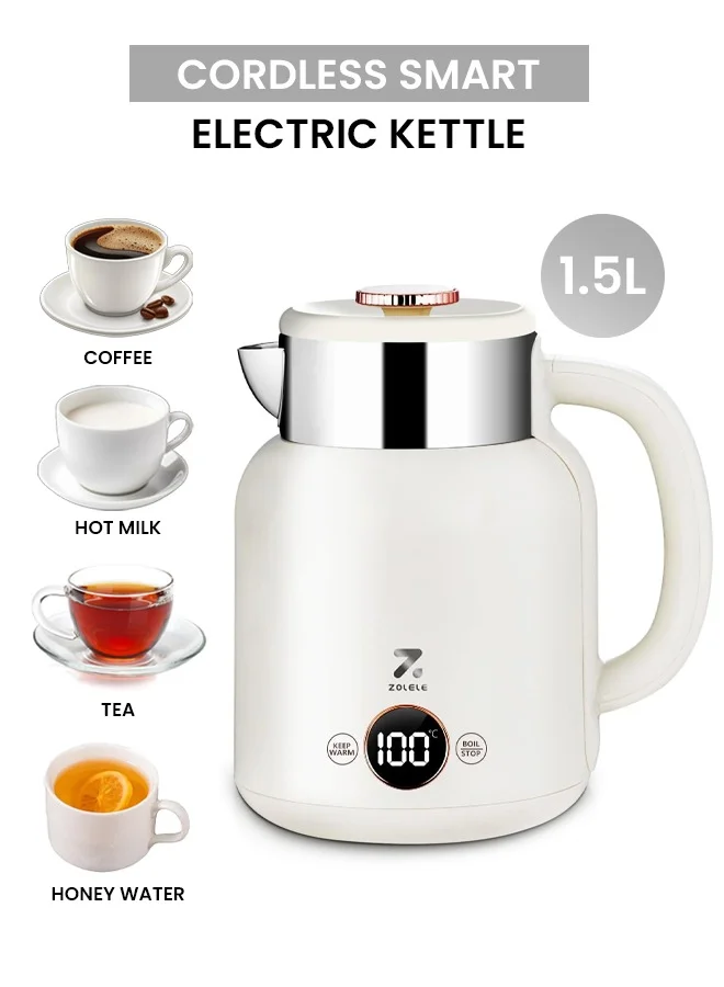 Smart Electric Kettle with 6 Temperature Settings and Fast Boiling (White, 1.5L) p72ql