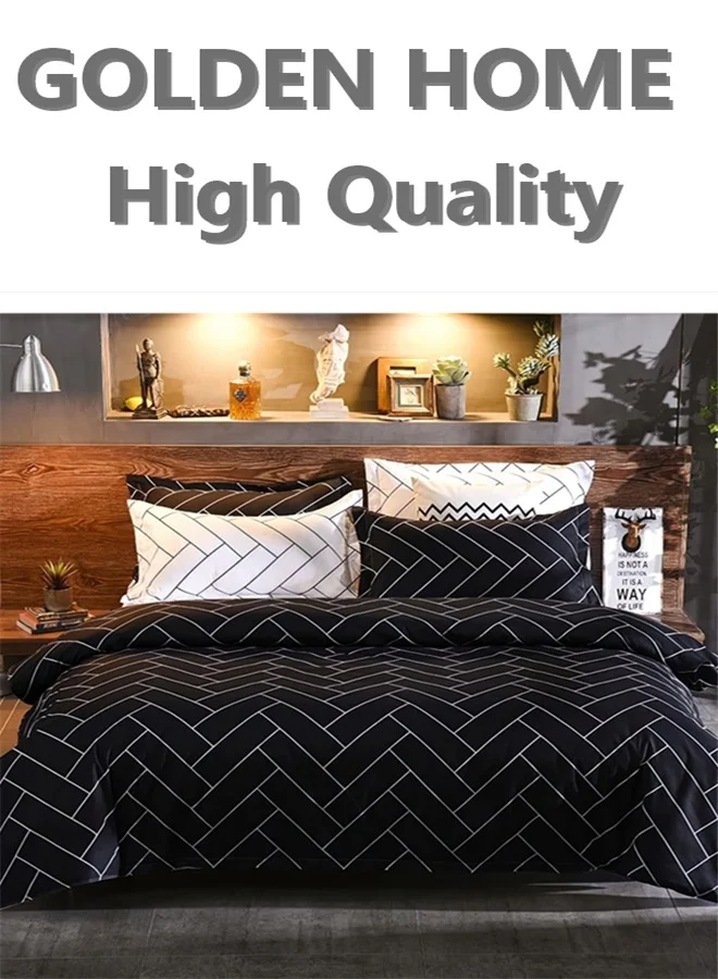 GOLDEN HOME 6-Piece Striped Duvet Cover Set with Fitted Sheet and 4 Pillowcases (King/Queen/Single Size) u1xhm