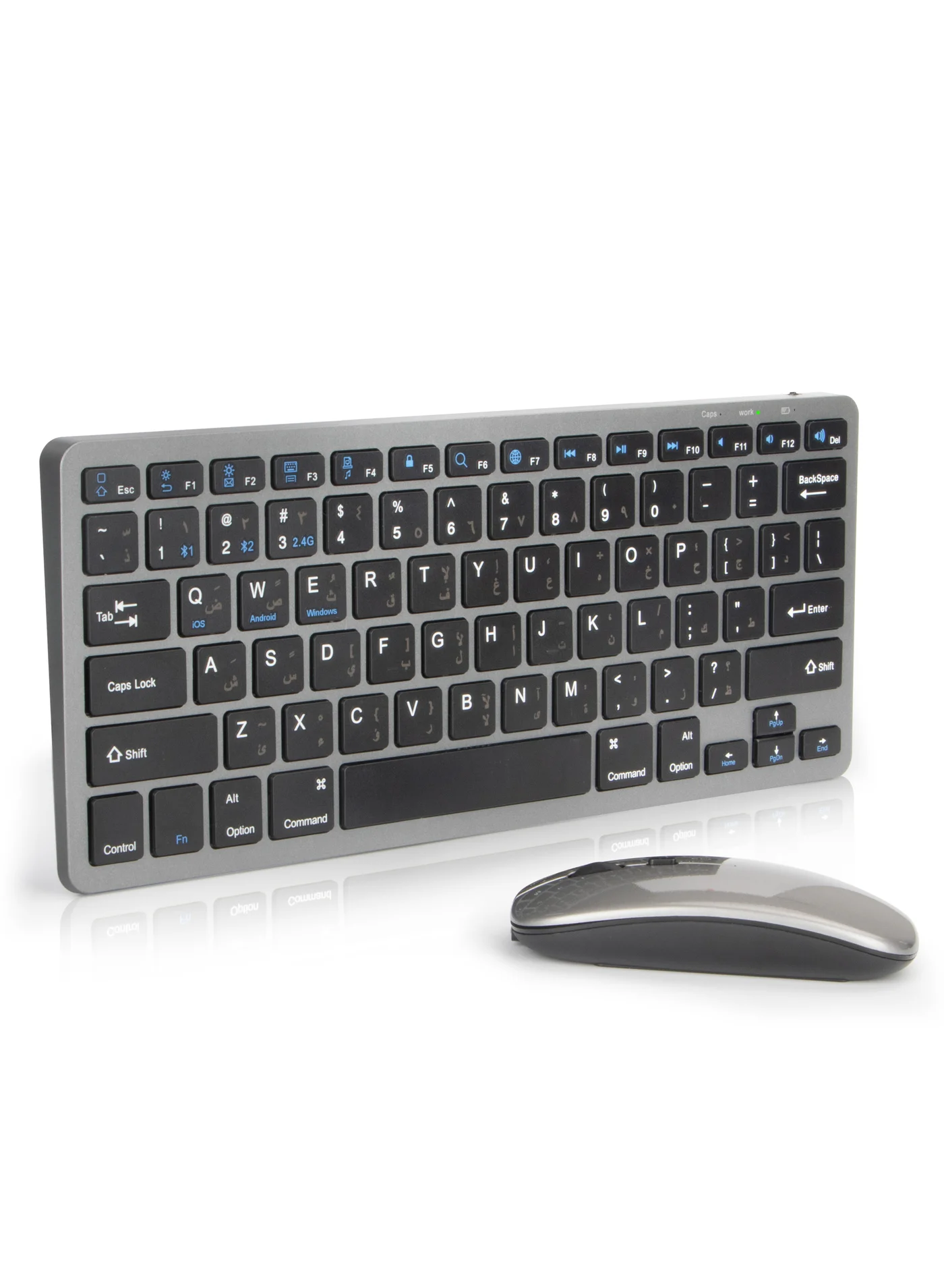 Necomi Wireless Keyboard and Mouse Combo, Arabic/English Layout, Rechargeable 2.4G Dual Receiver (USB-A & Type-C) for PC, Laptop, and Desktop xzlvb