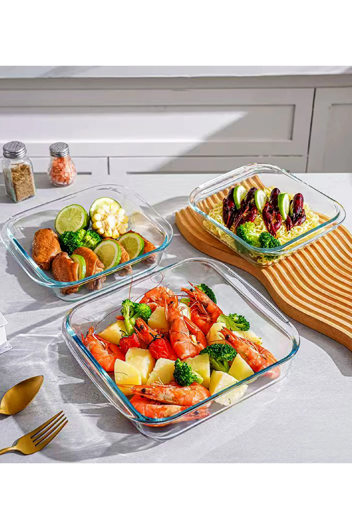 MAMATOONS Glass Baking Dish Set, Square Oven Safe Bakeware for Roasting and Serving (3-Pack, 0.9L, 1.1L, 1.8L) 29h2g