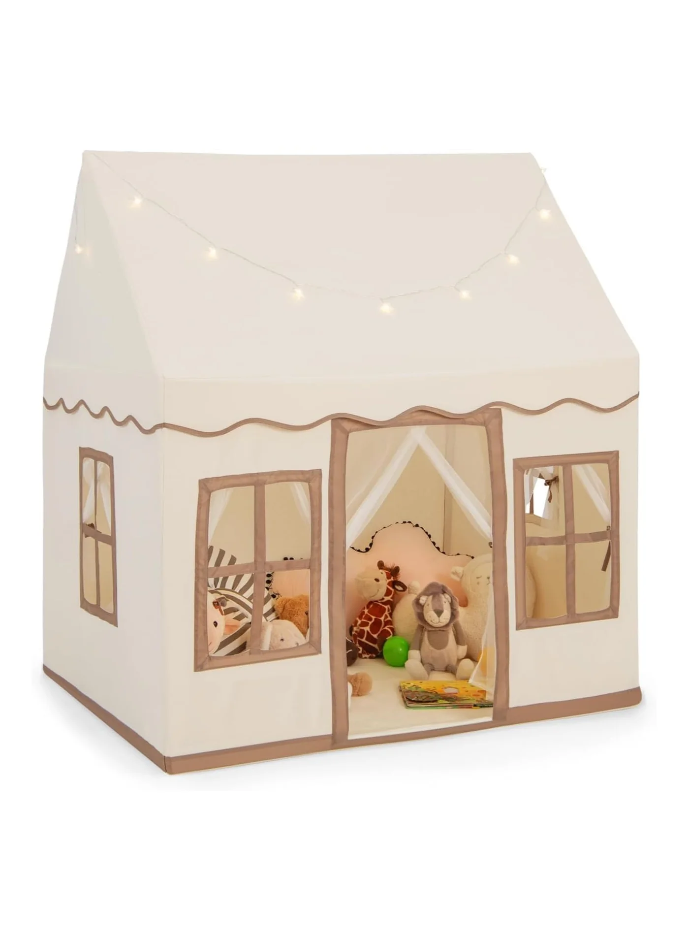 BLOOMING TIME Kids Play Tent Castle with LED Lighting and Floor Mat (Cream, 120cm x 120cm) if1z8