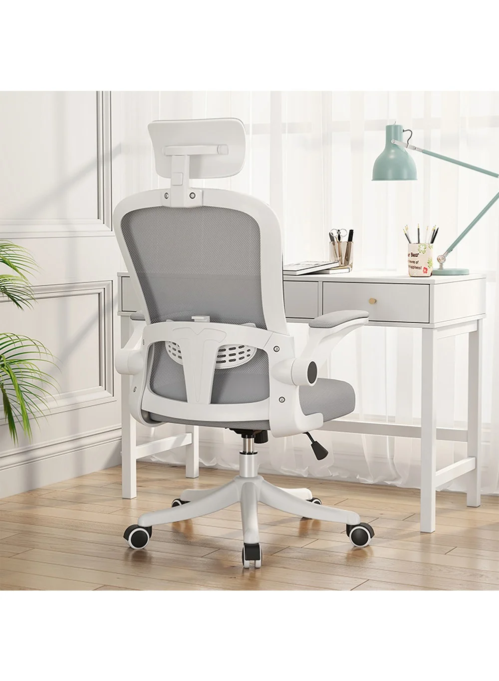 MOZOGOT Ergonomic Office Chair with Lumbar Support and Headrest (Grey Mesh, Adjustable Height) c6hky