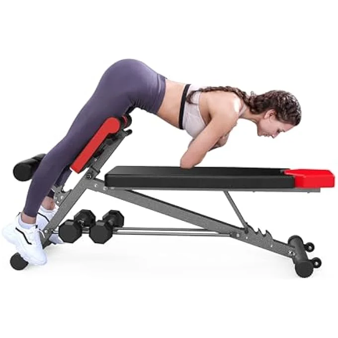 Rayihni Multi-Functional Adjustable Weight Bench for Full Body Strength Training (Flat, Decline, Roman Chair, Back Extension) cj61e