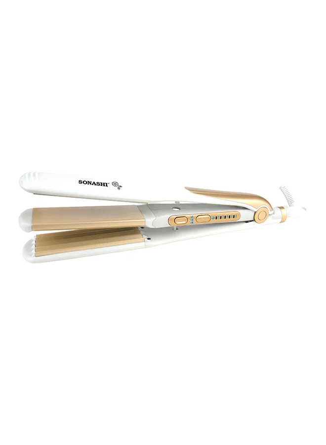 Professional 2-in-1 Hair Straightener and Crimper with Ceramic Plates (White/Gold, 33cm) d0tw7