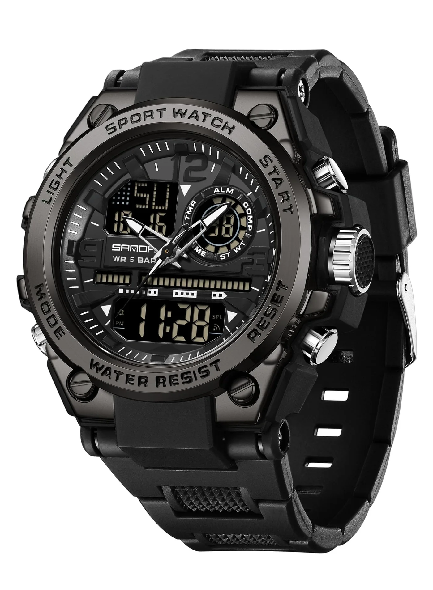Premium Tactical Sports Watch for Men Waterproof LED Digital Display with Alarm and Stopwatch (Black, 45mm) wk9v9