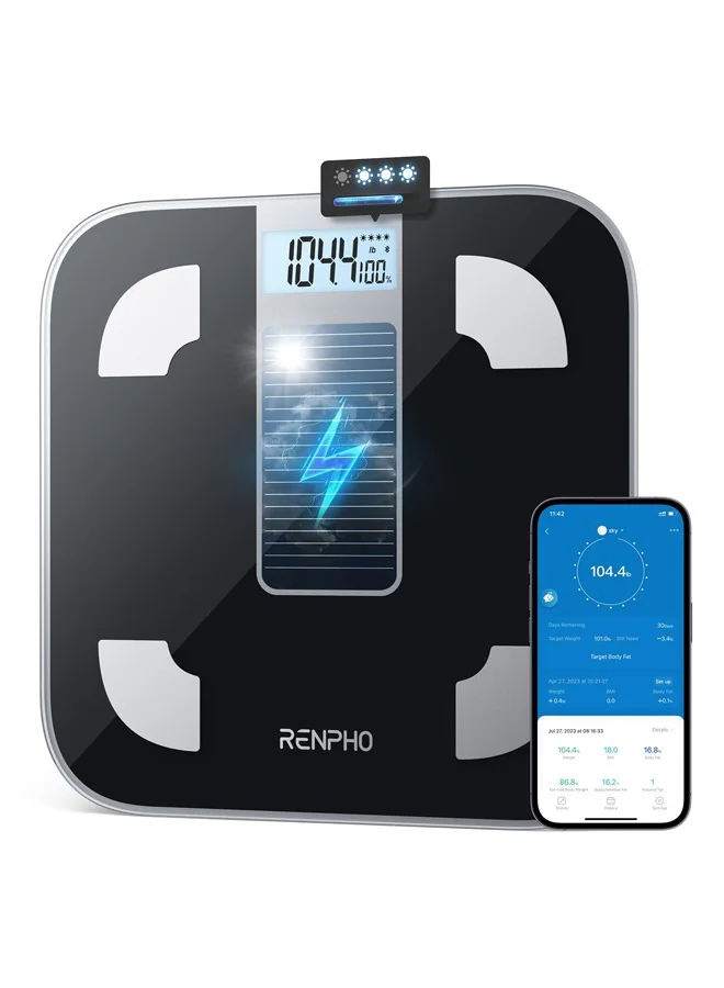 Solar Powered Digital Bathroom Scale Smart Body Composition Monitor with Bluetooth App Connectivity (181 kg Capacity) mm266