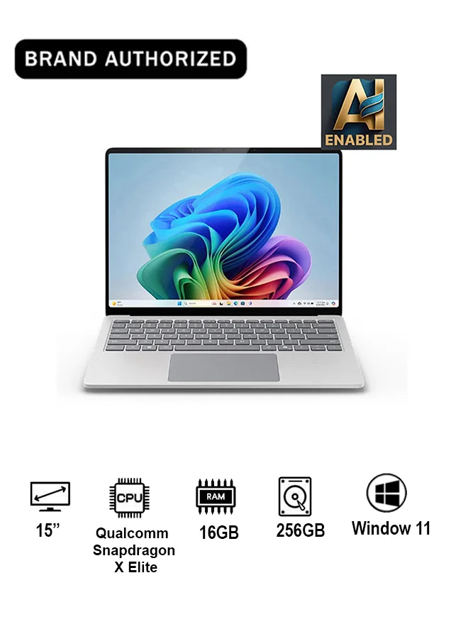 Premium 15-Inch Copilot+ AI Laptop, Snapdragon X Elite Processor, 16GB RAM, 256GB SSD, Windows 11 English/Arabic (Platinum) twtih