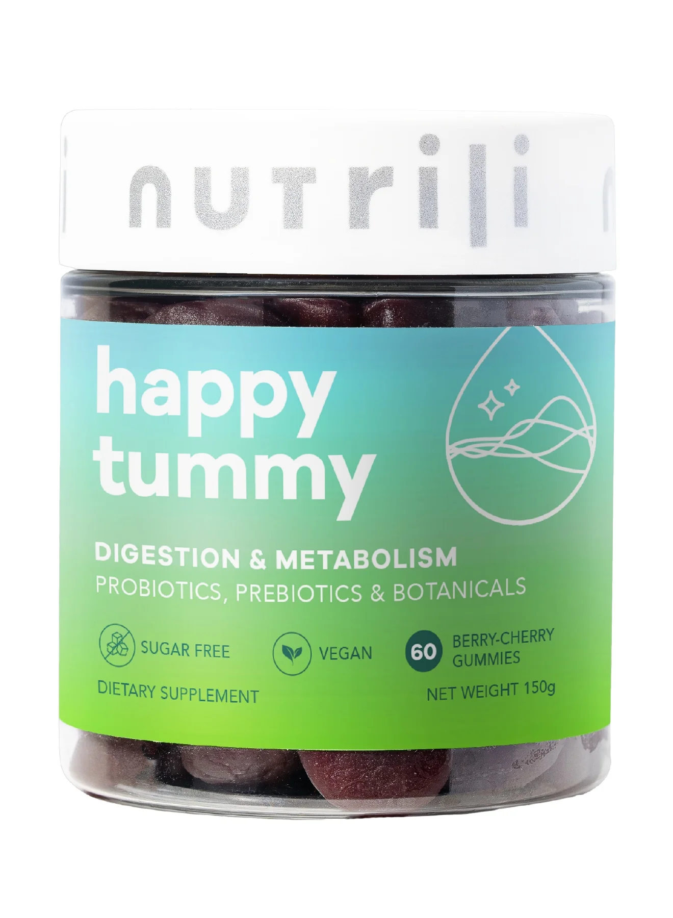 Nutrili Probiotics Gummies with Prebiotics and Botanicals (Vegan, Sugar-Free, 150g) a0spv