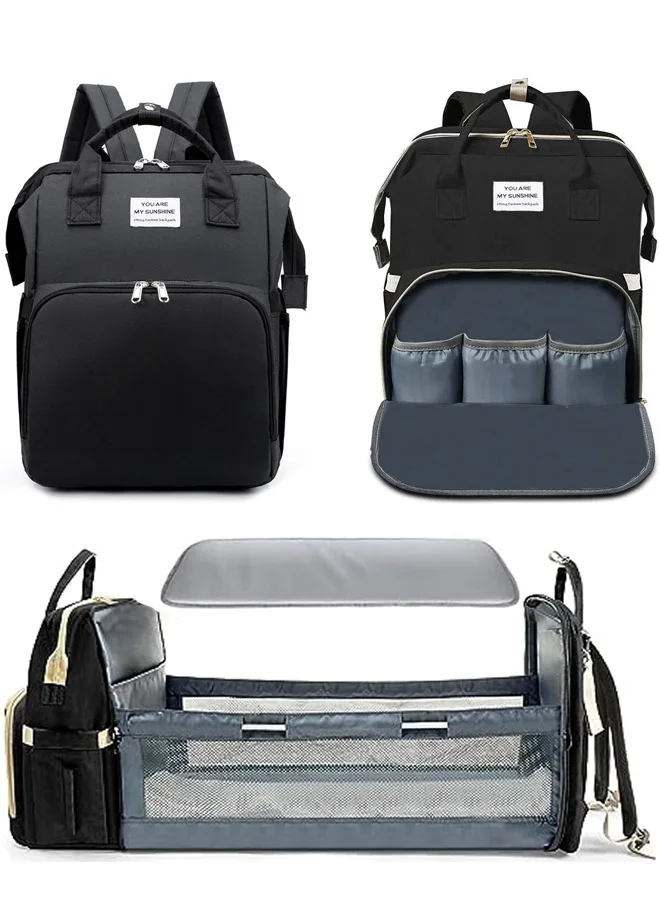 VUCATIN Diaper Bag Backpack with Portable Bassinet Waterproof Multi-Function Travel Organizer for Parents (Black, Large) r3lsl