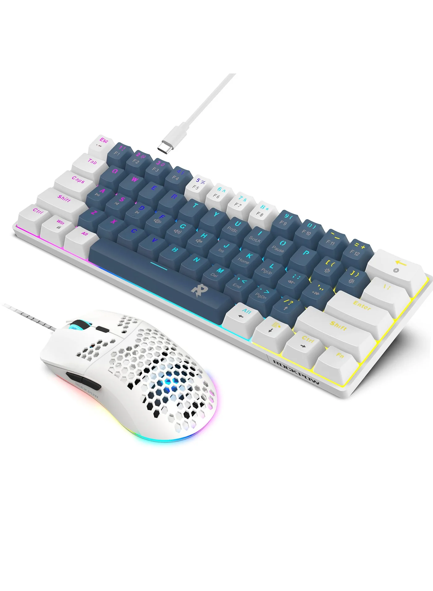 Rock Pow 60% Mechanical Wired Gaming Keyboard and Ultralight 8000DPI RGB Mouse Combo (Red, 61 Keys) wwkwp