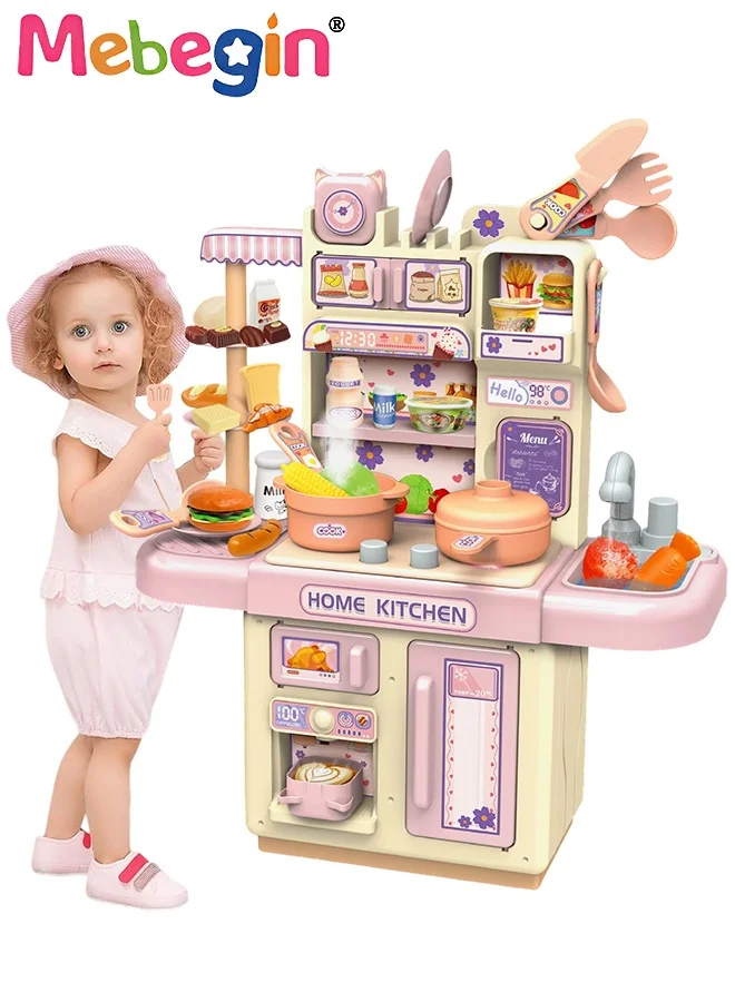 MEBEGIN Pretend Kitchen Cooking Playset with Realistic Light Sound and Steam Simulation (30x13.5x36cm) v9jjg