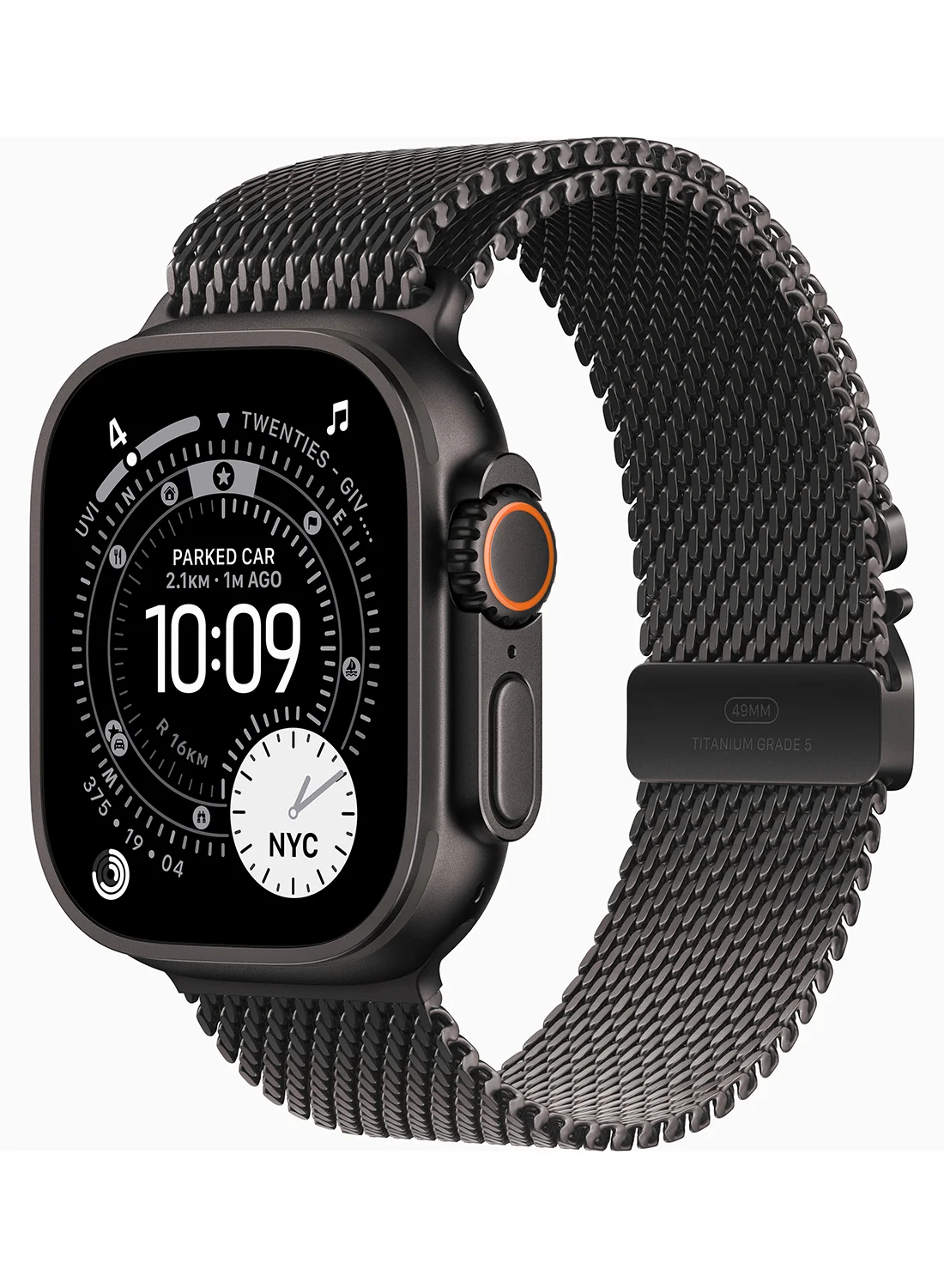 Premium Smart GPS Cellular Smartwatch 49mm Titanium Case with Milanese Loop (Black, Medium) 2e8k8