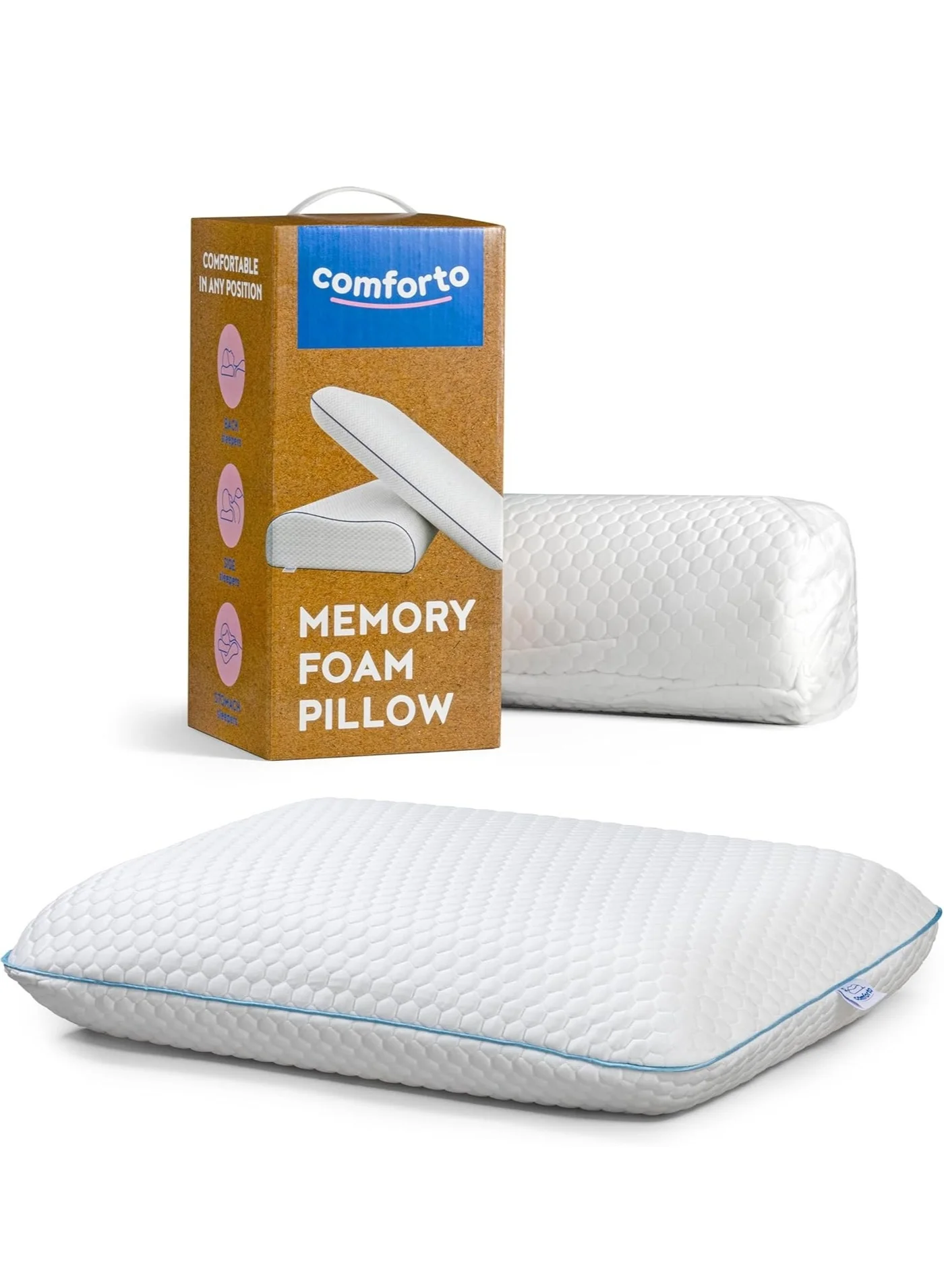 Comforto Classic Cooler Memory Foam Pillow Ergonomic Support Breathable Cooling Design (60x40x13 cm) m30c0