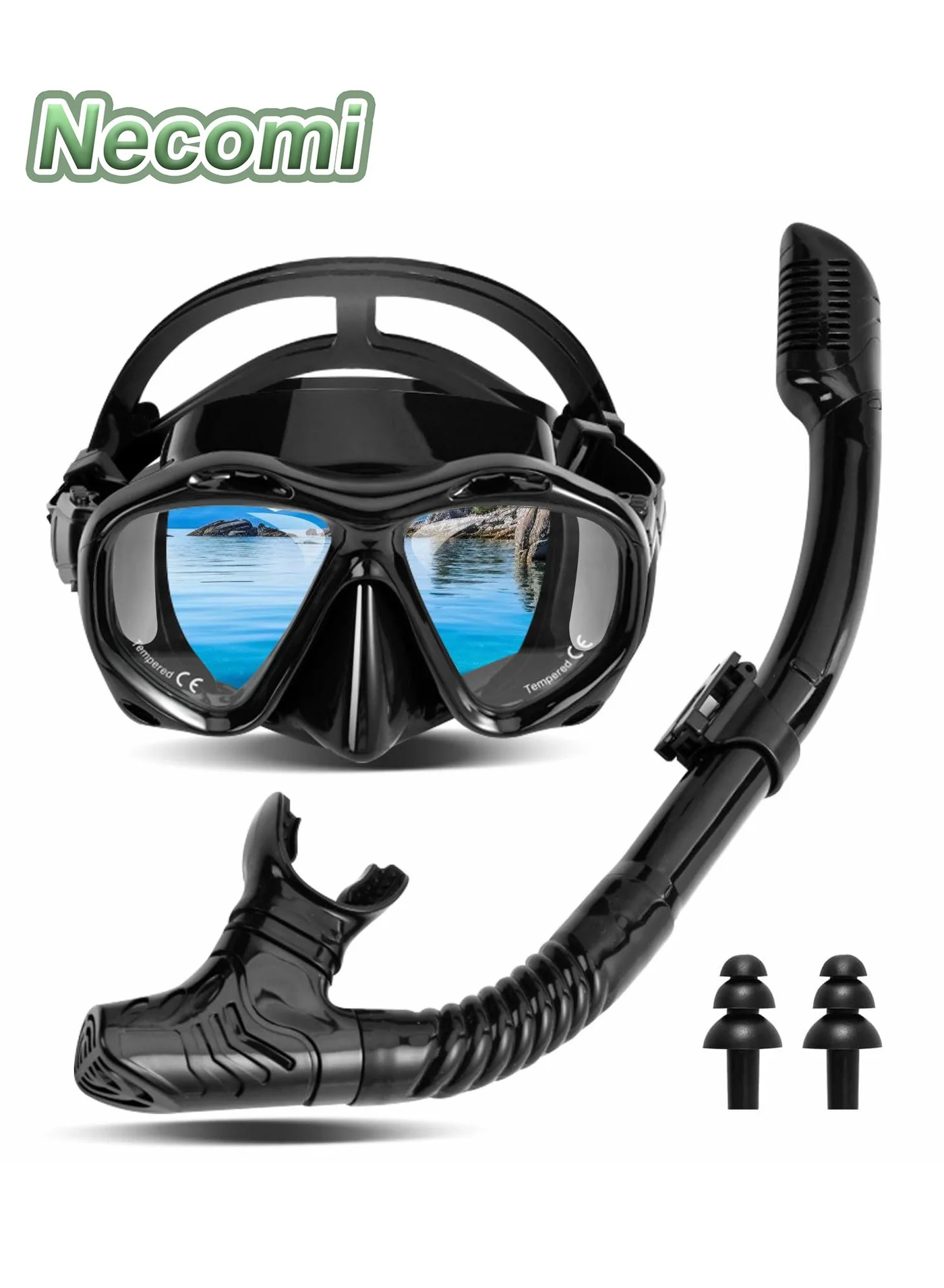 Necomi Adult Snorkeling Gear Set, 180¡ã Panoramic Wide View Dive Mask, Anti-Fog Dry Snorkel Kit for Swimming and Scuba Diving (One Size) dk82f