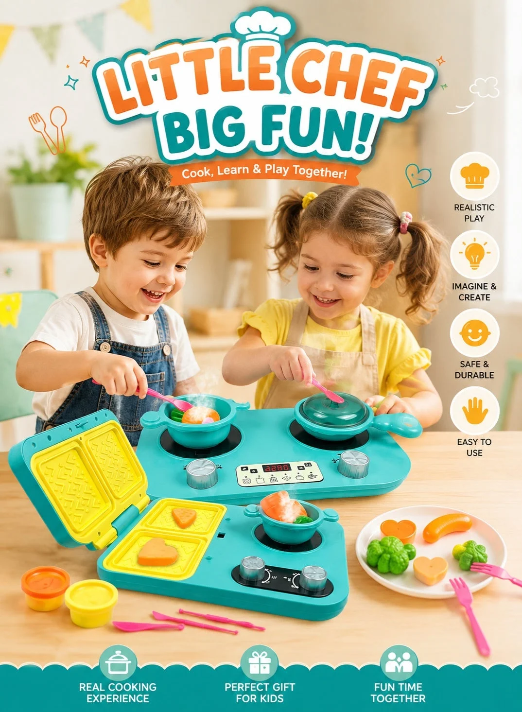 KUKOKI TOYS Kitchen Playset with Electric Spray and Lights (Teal, 1 Set) l9c8z