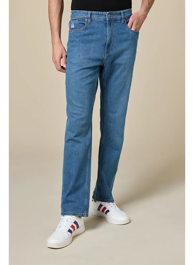 Mannerism Essential Denim Comfort Fit Jeans Premium Cotton Blend Casual Trousers for Men (Blue, 32W x 32L) 8dx2b