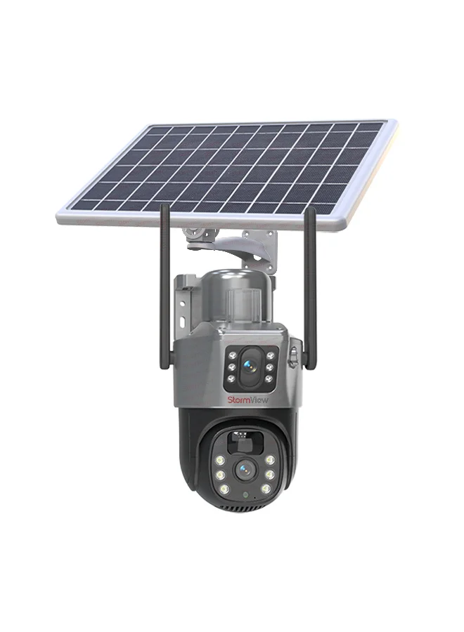 StormView Dual Lens WiFi Solar Security Camera (Wireless, Waterproof, 4K Resolution, 1 Unit) gglkb