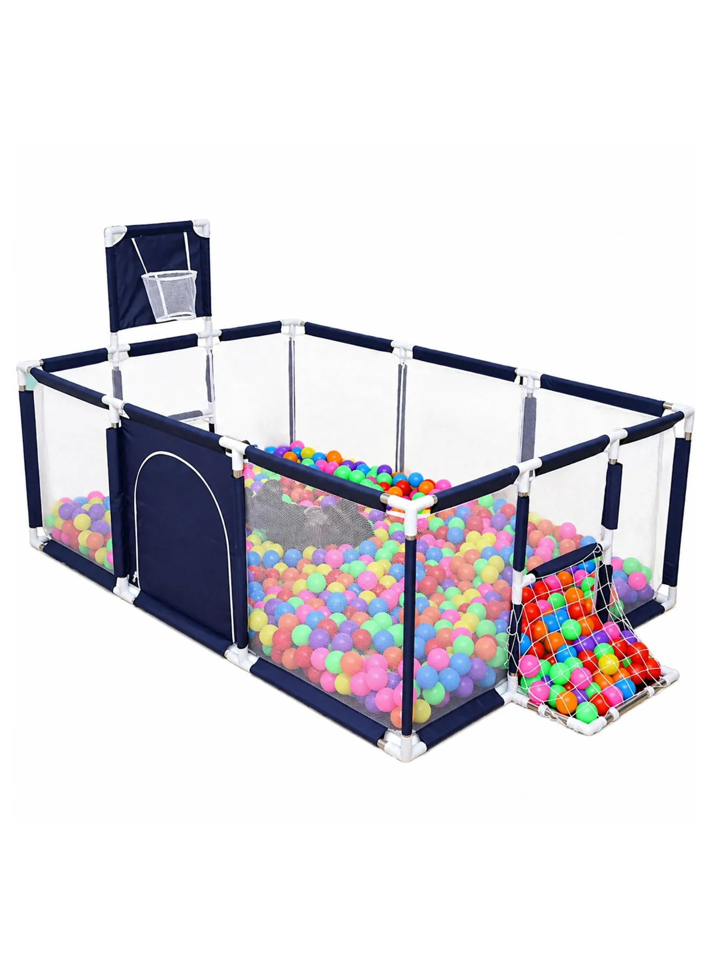 Toshionics Baby Playpen Activity Centre with Basketball Hoop and Football Net (Blue, 230x120x105cm) 738lc