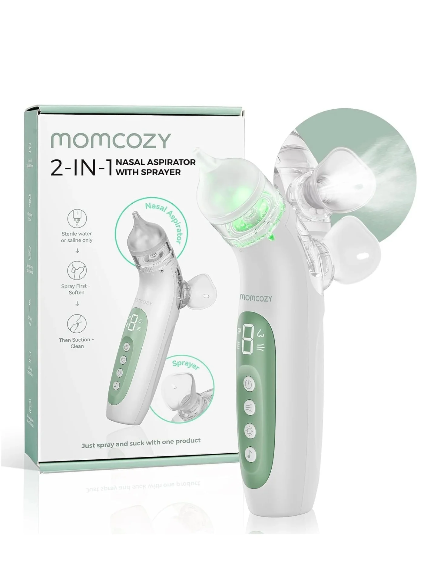 Electric Nasal Aspirator for Baby with Spray and Music, 65kPa Suction, 4 Adjustable Levels, Portable Nose Cleaner for Infants (1 Unit) 6ypnb
