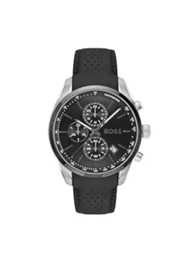 Premium Chronograph Quartz Watch with Leather Strap and Black Case for Men (44mm) 5enmp