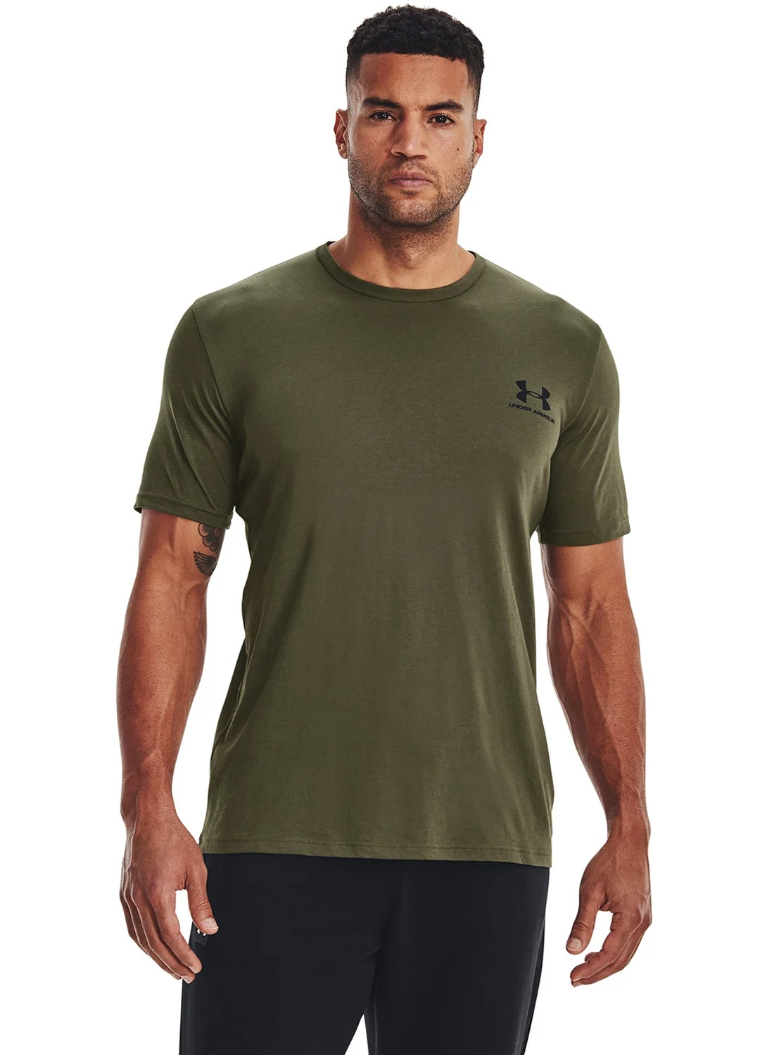 Athletic Premium Cotton Crew Neck T-Shirt with Left Chest Logo (Unisex, Solid Color, Large) ko0bc