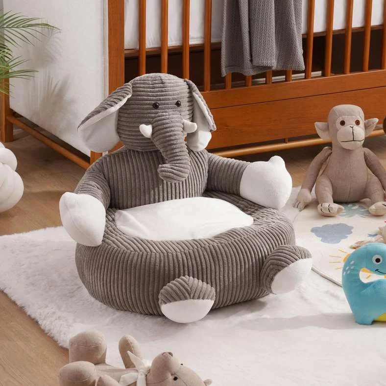 Pan Home Elephant Shaped Kids Sofa Premium Soft Upholstered Seat (Grey, 55x55x50cm) l0pdw