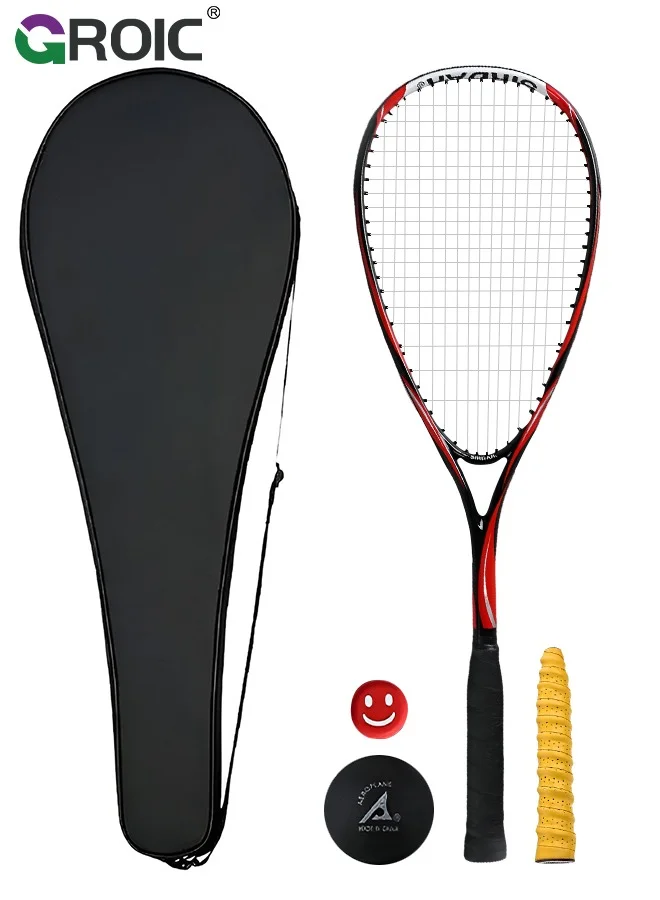 GROIC Squash Racket Set Professional 27 Inch Racket with Ball Vibration Damper Grip and Carry Bag (1 Pack) 79v2b
