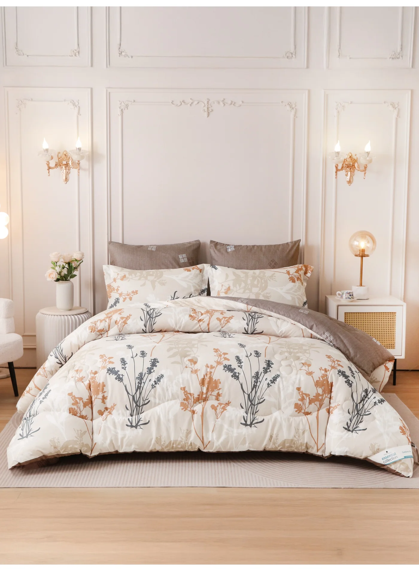 Donetella 6-Piece Printed King Comforter Set (200x200 cm) Reversible Floral Bedding with 350 GSM Down Alternative Fill of75e