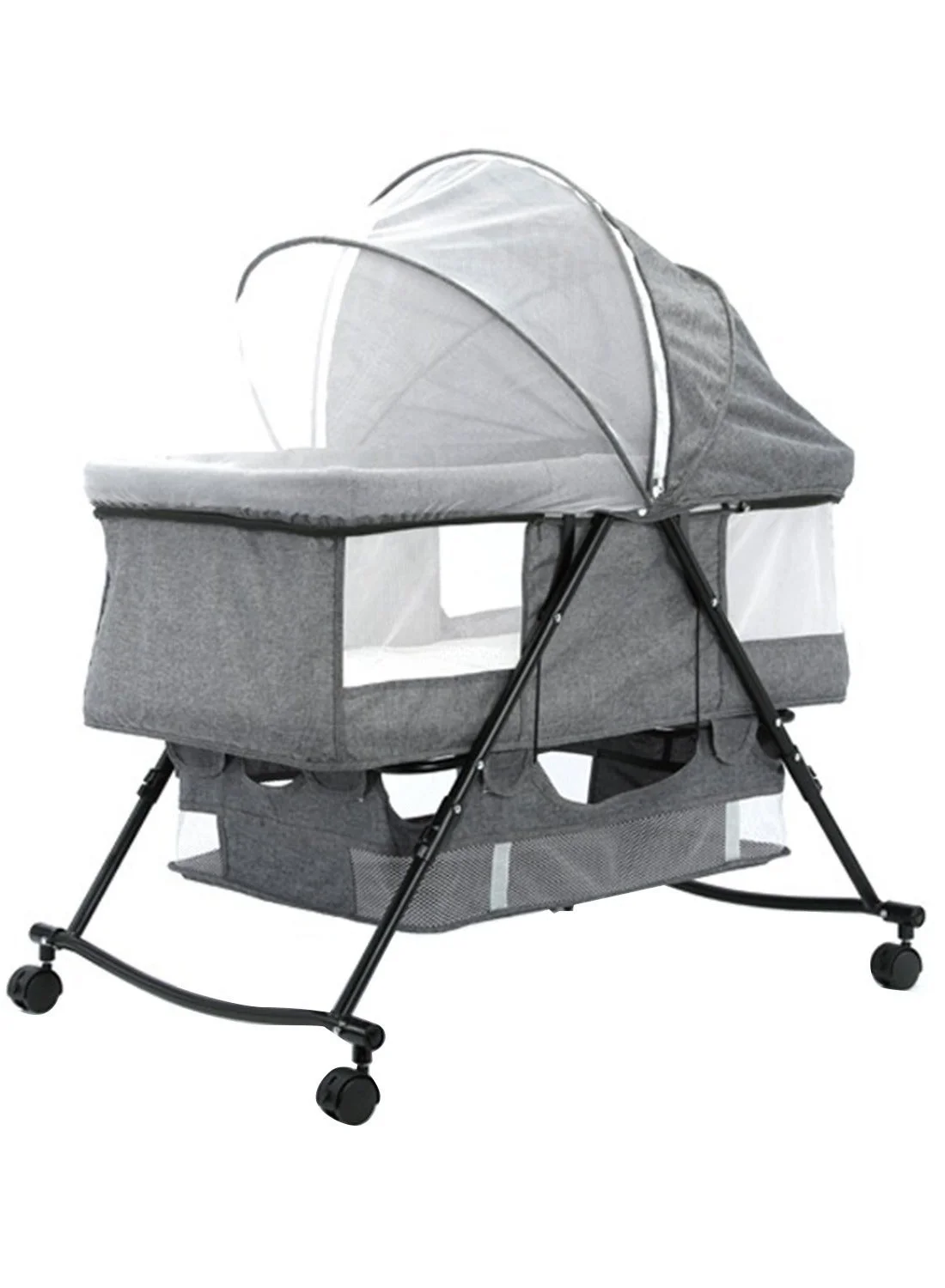 WALALLA 3-in-1 Portable Baby Bassinet Rocking Cradle Bedside Sleeper with Breathable Net and Mattress (Grey, 90x50x80 cm) pgufd