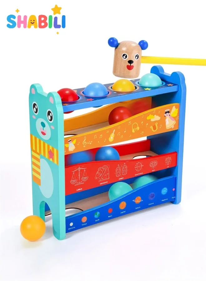 SHABILI Wooden Pound-and-Roll Toy with 4 Color Balls and Bear Hammer (Multi-Color, 25 cm x 15 cm) 8xbln