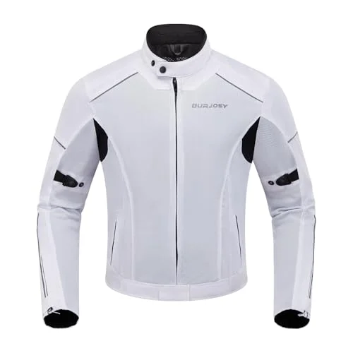 Burjosy Mesh Motorcycle Jacket for Men Summer Riding Gear Breathable Protective Biker Jacket with Armor (Black, L) 76013