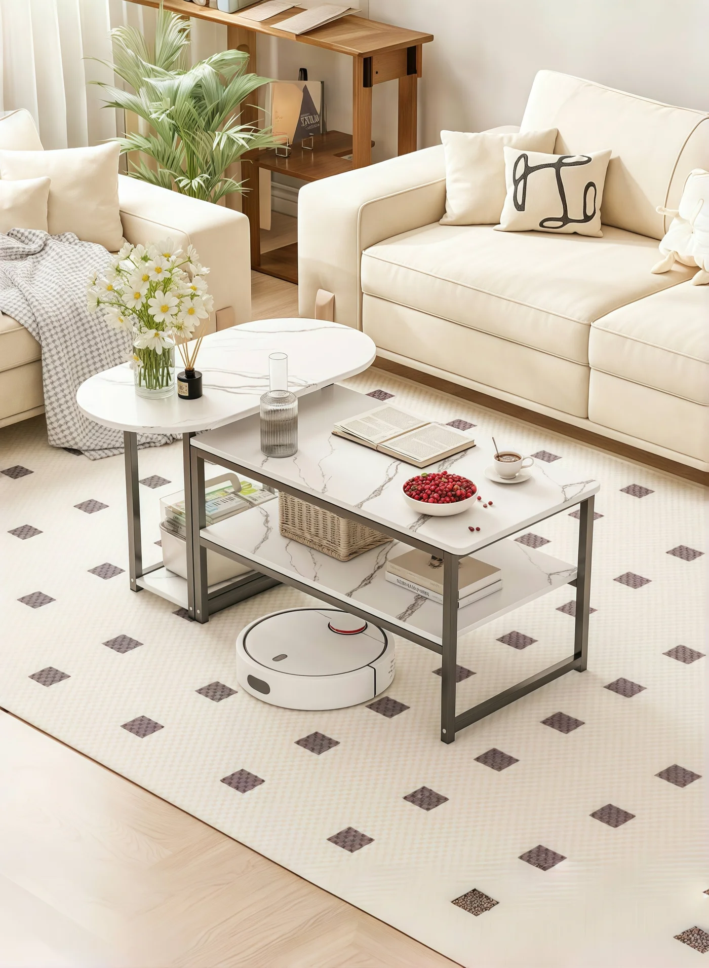ALIVINGHOME Modern Oval Coffee Table with Open Storage Shelf (78cm) coqig