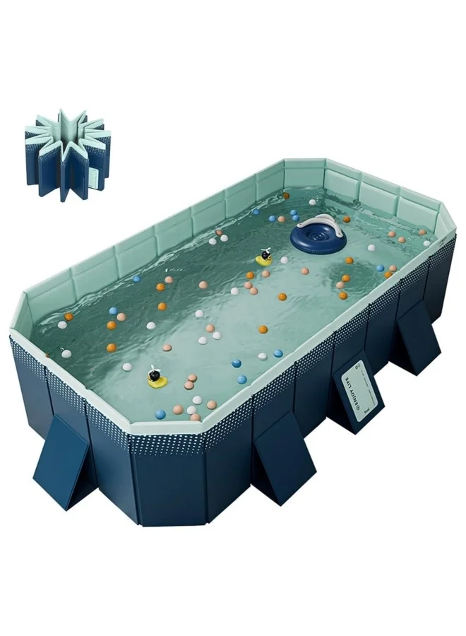 GGEROU Portable Folding Swimming Pool Premium PVC Non-Inflatable Family Water Play Pool for Garden and Outdoor Use (210 x 140 x 55 cm) lm2lw