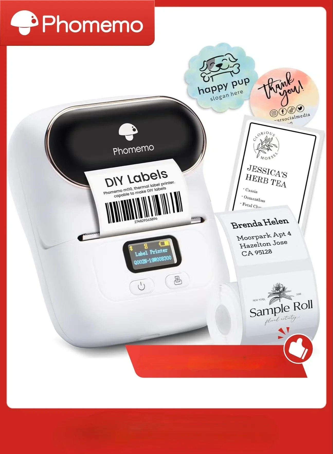 Portable Wireless Thermal Label Printer Bluetooth Label Maker Machine for Retail and Home Use (40x30mm) s35w5