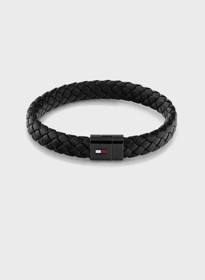 Premium Braided Leather Bracelet for Men (Black, 21 cm) xypz6