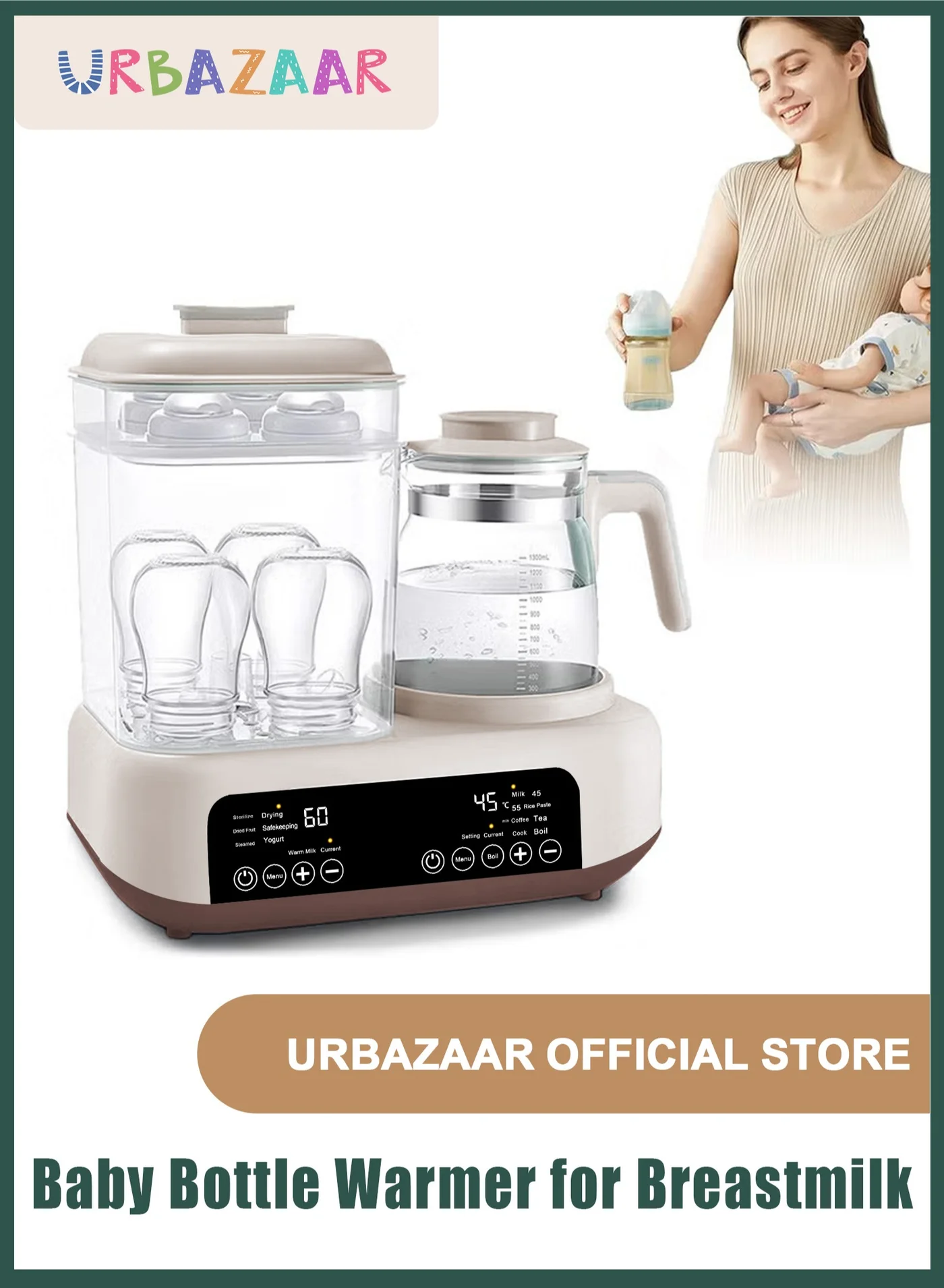 URbazaar Multifunctional Baby Feeding Station with Steam Sterilizer and Dryer (Smart Temperature Control, BPA Free) 95u2c