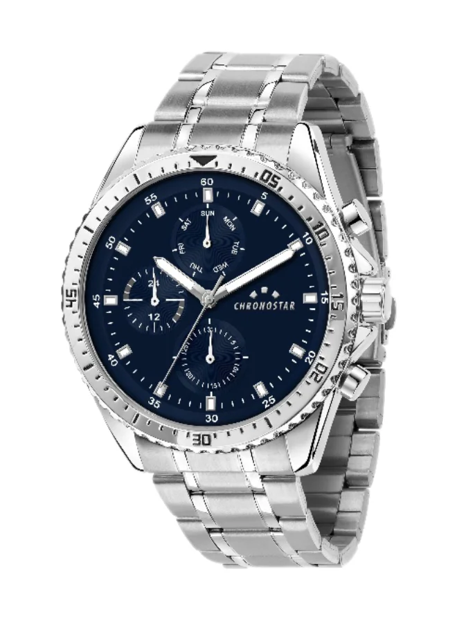Chronostar Men's Chronograph Watch with Silver Stainless Steel Band (Blue Dial, 43.5mm) 6nlqo