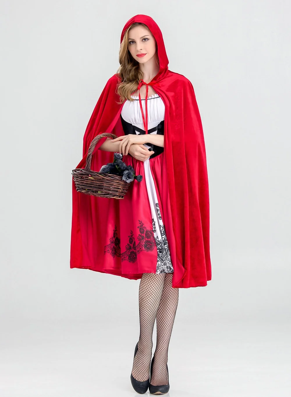 Loquat Little Red Riding Hood Gothic Dress Costume for Women (Red, Adult) 193ju