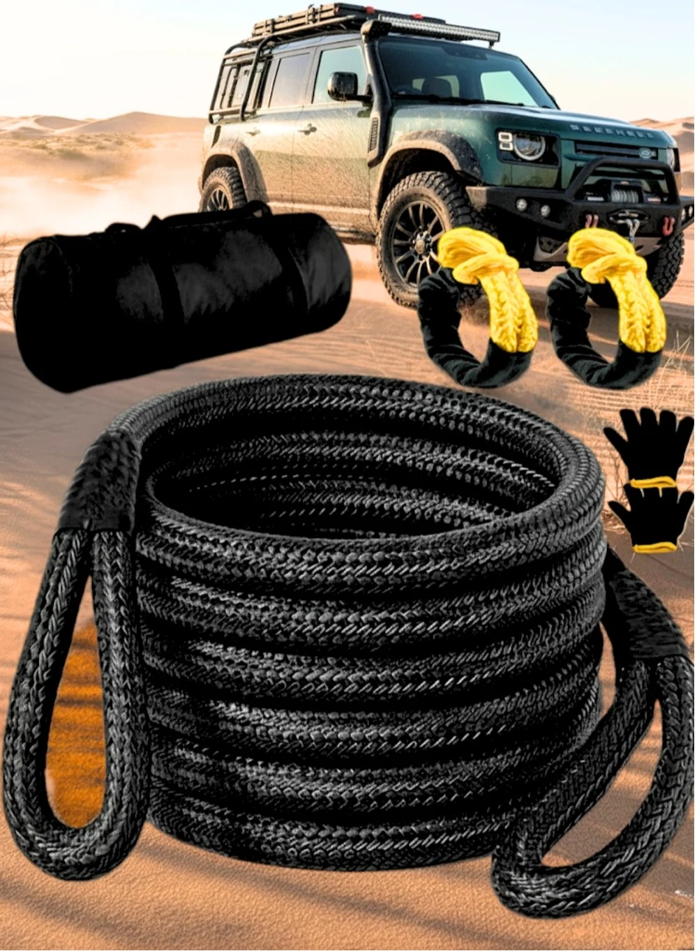 LIMOS Kinetic Recovery Rope Kit Heavy-Duty Off-Road Towing Strap with 2 Soft Shackles for Pickup Truck SUV ATV (2.5 cm x 9 Meters) zvofy