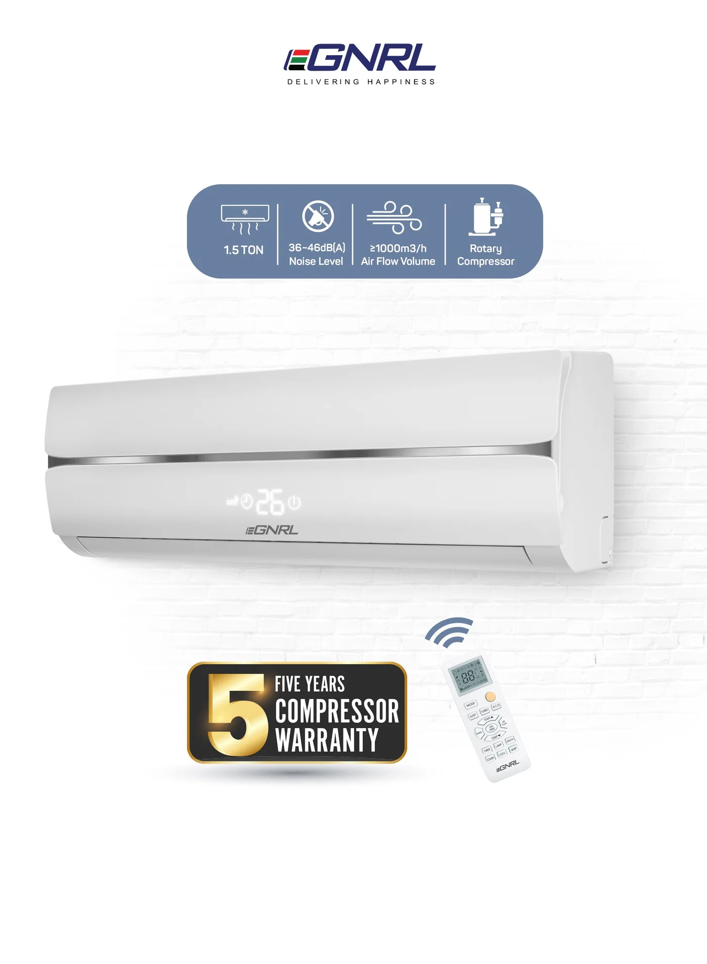 EGNRL 1.5 Ton Split Air Conditioner T3 Rotary R410a with 4-Way Air Flow and Golden Fin (White, 1826 W) gwpe5