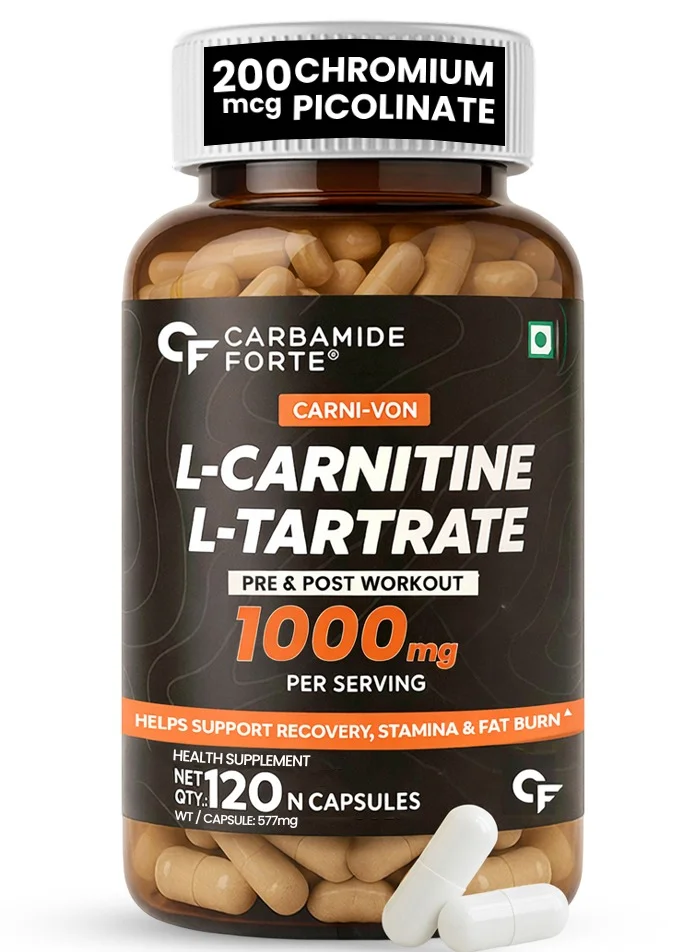 Carbamide Forte L-Carnitine L-Tartrate 1000mg Premium Pre Workout Supplement for Men & Women (120 Veg Capsules) 1w22z