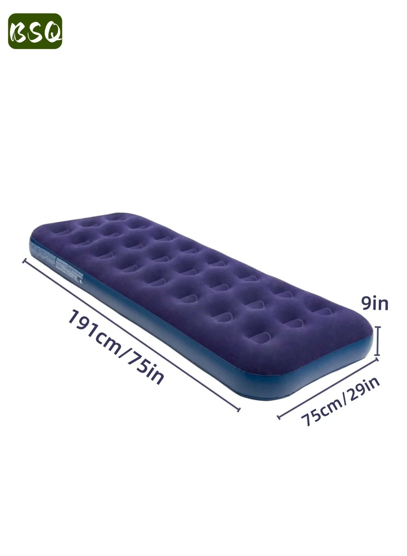 BSQ Portable Inflatable Camping Mattress, Thickened Flocked Sleeping Mat for Outdoor and Home Use (191cm x 75cm x 22cm) 5la1q
