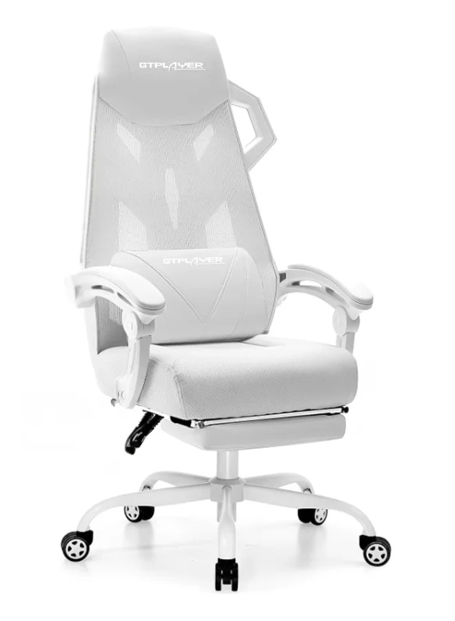 Premium Ergonomic Gaming Chair with Footrest and Adjustable Lumbar Support, Breathable Mesh Back Computer Desk Chair for Home and Office (White) 3j6zi