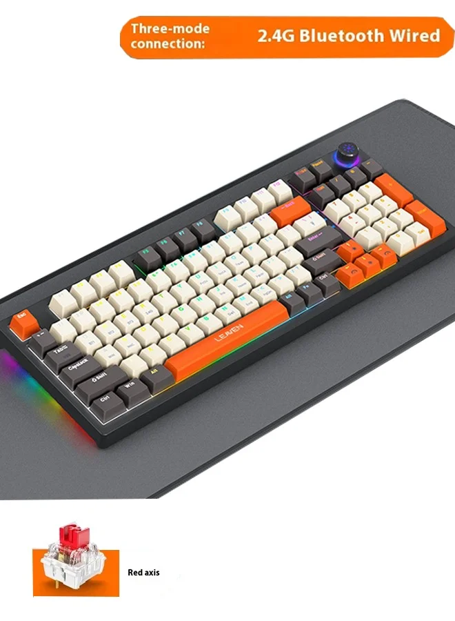 LEAVEN 96-Key Mechanical Gaming Keyboard Tri-Mode Wireless Bluetooth 5.0 2.4G Wired Hot Swappable (Red Switch) ykam0