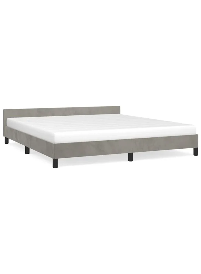 Premium Velvet Bed Frame Upholstered Platform Base (Light Grey, 180x200 cm Super King) nlhoz