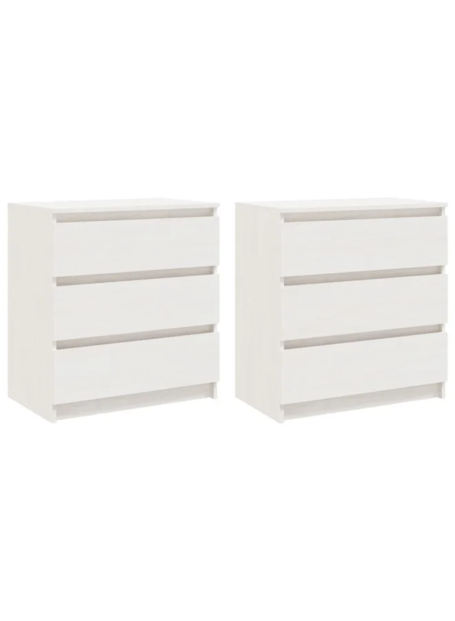 Premium Solid Pinewood Bedside Cabinets Set (White, 60x36x64 cm, 2-Piece) wlb0k