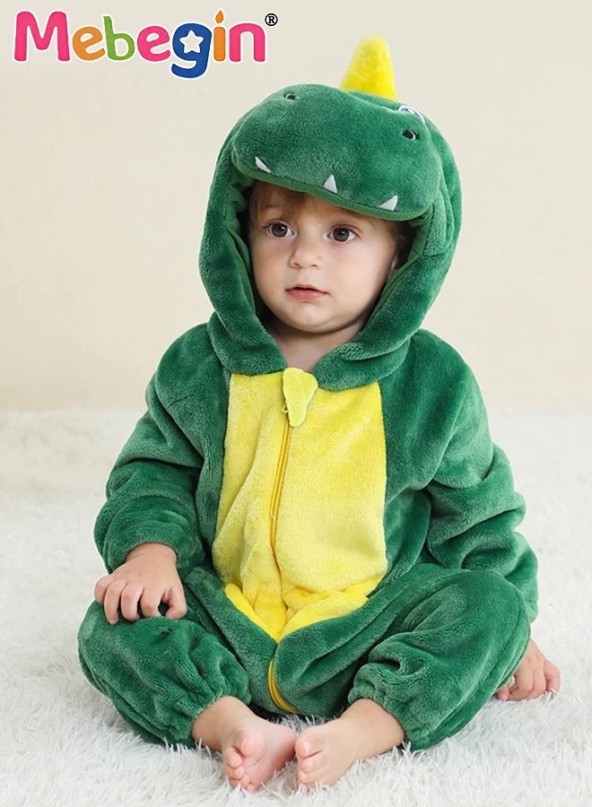 MEBEGIN Baby Dinosaur Costume Hooded Jumpsuit Soft Flannel Loungewear for Infants (Green, 80cm) 2s5cn